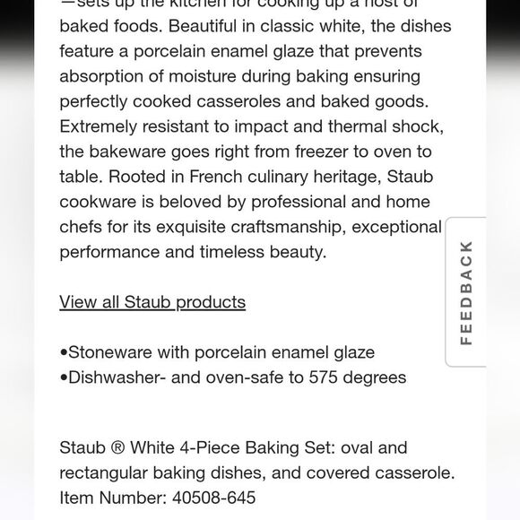 Staub Ceramics 4-PC Baking Set- White - Picture 8 of 14